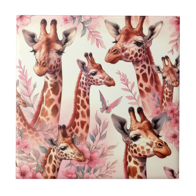 Cute Watercolor Giraffe Kakelplatta (Framsidan)