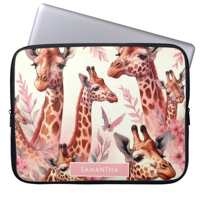 Cute Watercolor Giraffe Laptop Fodral (Framsidan)