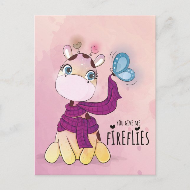 Cute Watercolor Giraffe Vykort (Framsida)