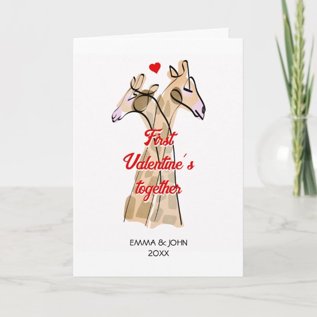 Cute Watercolor Giraffes First Valentine Day Kort (Framsida)