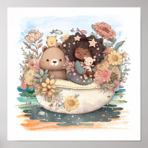 Cute Watercolor Girl with Besties