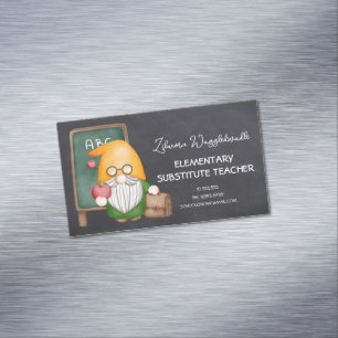 Cute Watercolor Gnome Teacher på kretskort Magnetiska Visitkort
