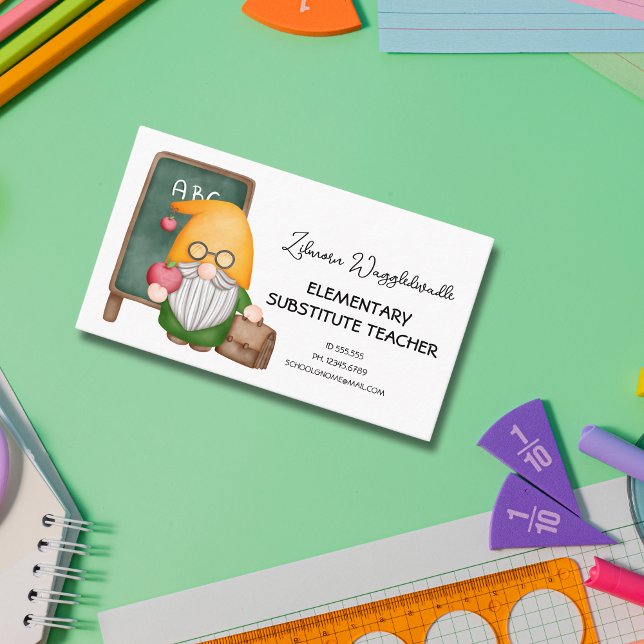 Cute Watercolor Gnome Teacher Visitkort (Cute Watercolor Gnome Teacher Business Card - Adorable Design, Ideal for Teacher Appreciation. )