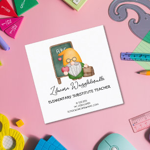 Cute Watercolor Gnome Teacher with Apple Fyrkantigt Visitkort