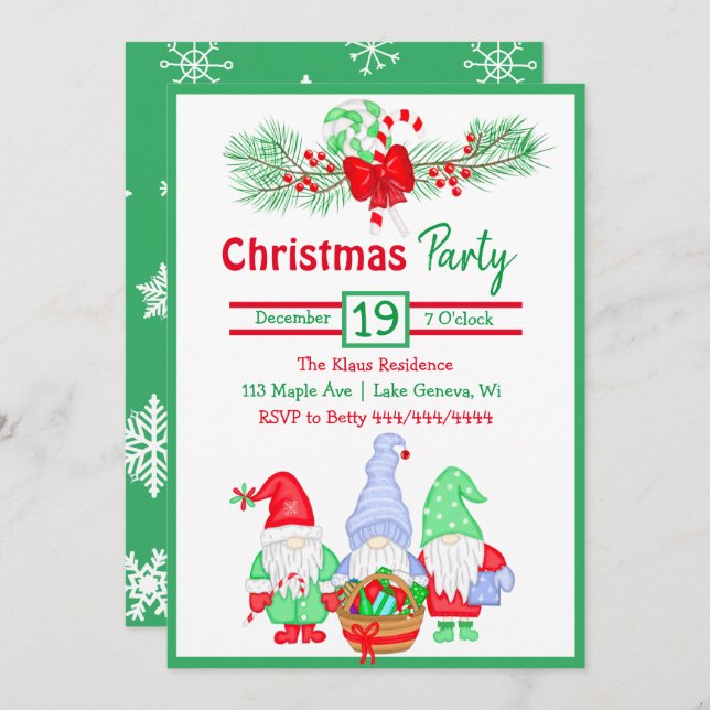 Cute Watercolor Gnomes Festive jul Party Inbjudningar (Fram/baksida)