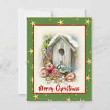 Cute Watercolor God jul Bird Snö Stars