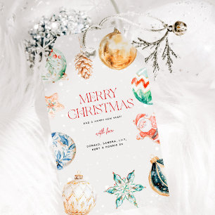 Cute Watercolor God jul Presentetikett
