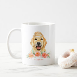 Cute Watercolor Golden Retriever Peach-Blommigt Kaffemugg