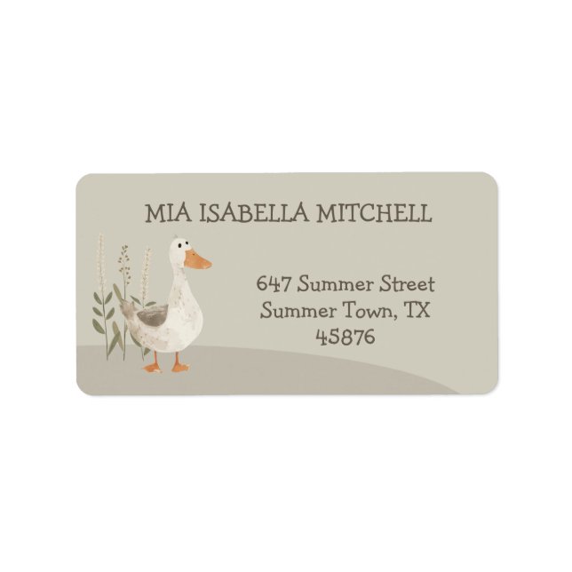 Cute Watercolor Goose - Adressetiketter (Framsidan)