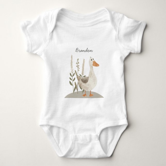 Cute Watercolor Goose Baby Bodykostym T Shirt (Framsida)