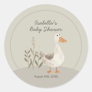 Cute Watercolor Goose Baby Shower Round Sticker Runt Klistermärke