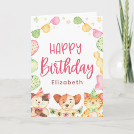 Cute Watercolor Grattis på födelsedagen Animal Par Kort