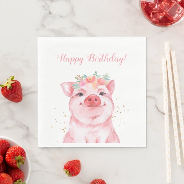 Cute Watercolor Gris Birthday Pappersservett (Insitu)