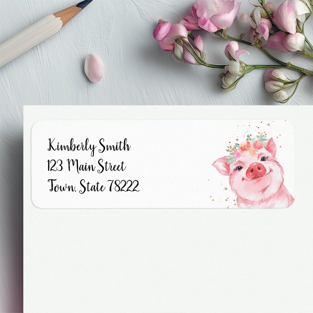 Cute Watercolor Gris Returadress Etikett (Cute Pig Return Address Sticker)
