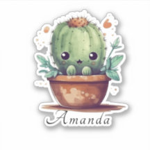Cute Watercolor Grönt Cactus Namn Anpassningsbar K