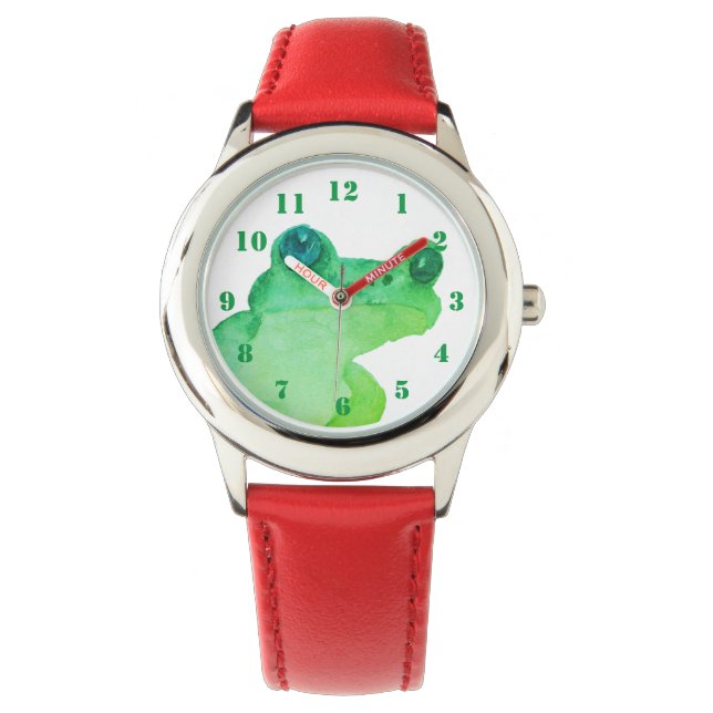 Cute Watercolor Grönt Frog Armbandsur (Framsida)