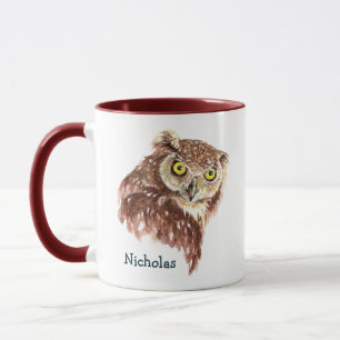 Cute Watercolor Grumpy Night Uggla Bird Art Mugg