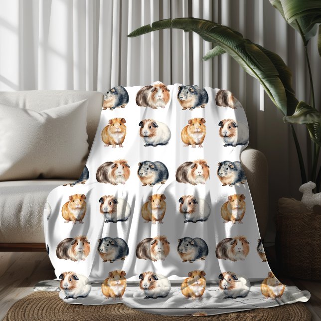 Cute Watercolor Guinea Gris Fleece Blanket (Skapare uppladdad)