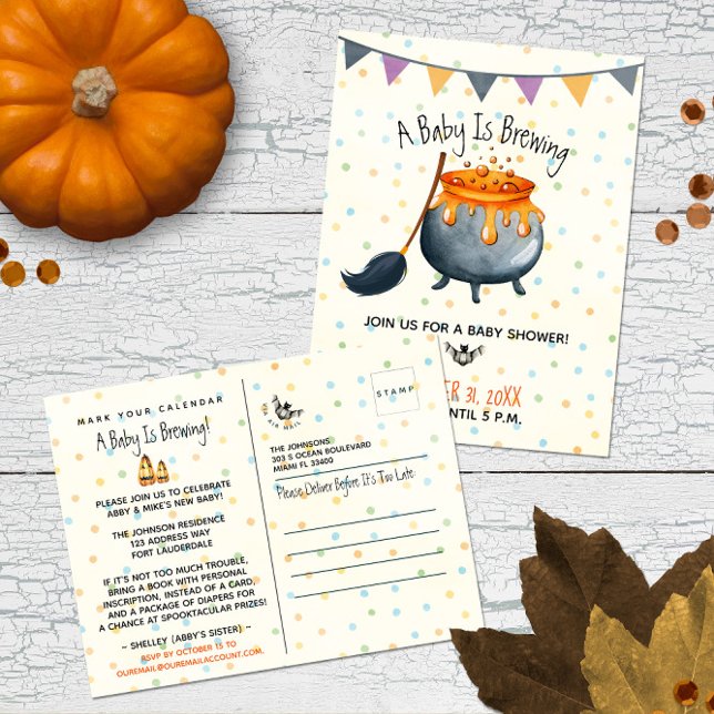 Cute Watercolor Halloween Baby Shower Party Vykort (Skapare uppladdad)