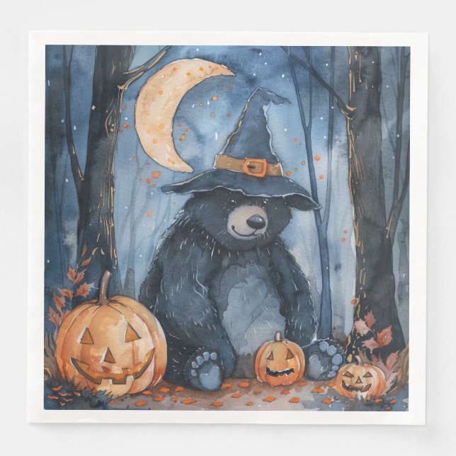 Cute Watercolor Halloween Bear for Decoupage Party Pappersservett (Framsida)