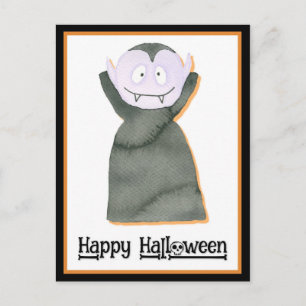 Cute Watercolor Halloween Dracula Vampire Vykort