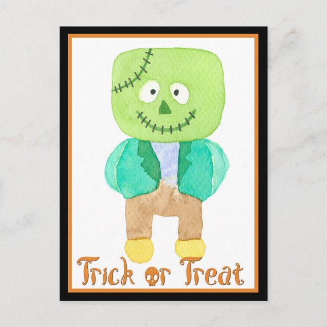 Cute Watercolor Halloween Frankenstein Monster Vykort (Framsida)