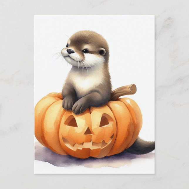 Cute Watercolor Halloween Otter Vykort (Framsida)