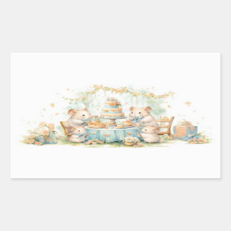 Cute Watercolor Hamster Garden Party Rektangulärt Klistermärke