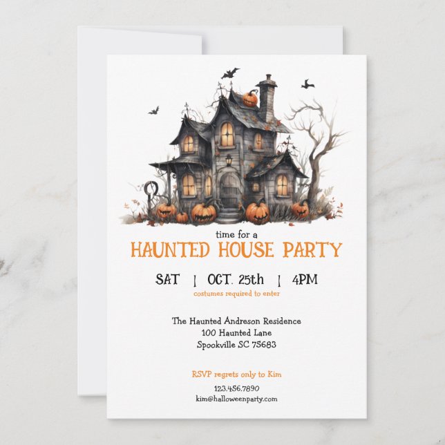 Cute Watercolor Haunted House Halloween fest Inbjudningar (Framsida)