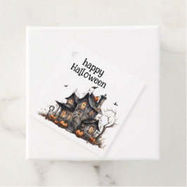 Cute Watercolor Haunted House Halloween Gåvor Etiketter