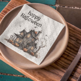 Cute Watercolor Haunted House Halloween Pappersservett