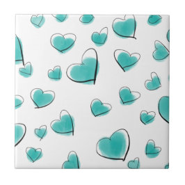 Cute Watercolor Heart Mönster Kakelplatta