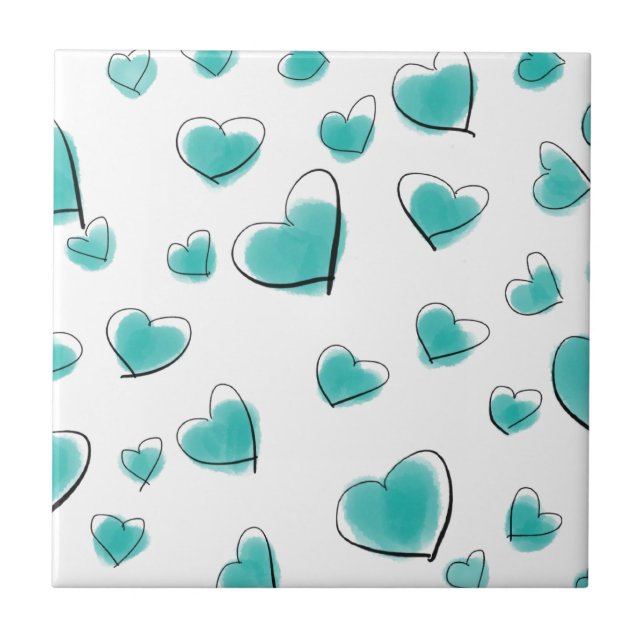 Cute Watercolor Heart Mönster Kakelplatta (Framsidan)