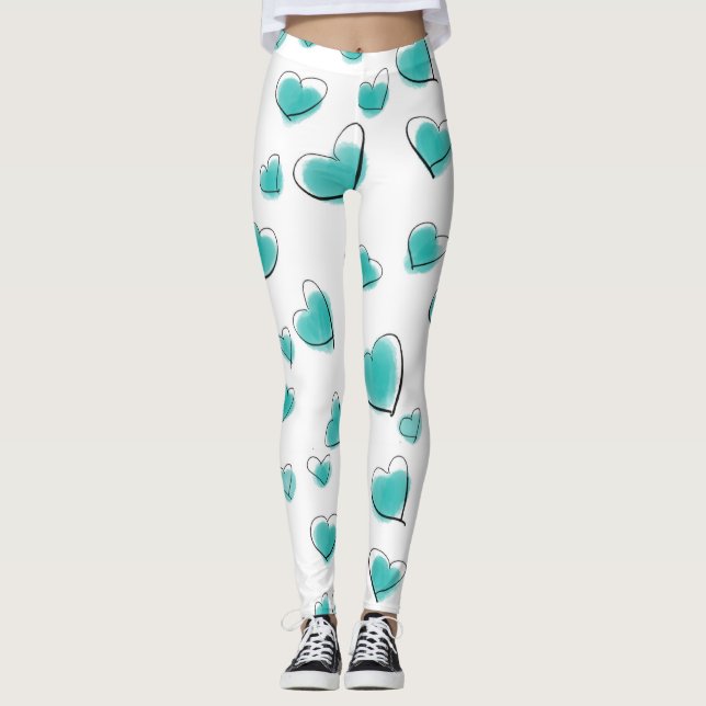 Cute Watercolor Heart Mönster Leggings (Framsida)