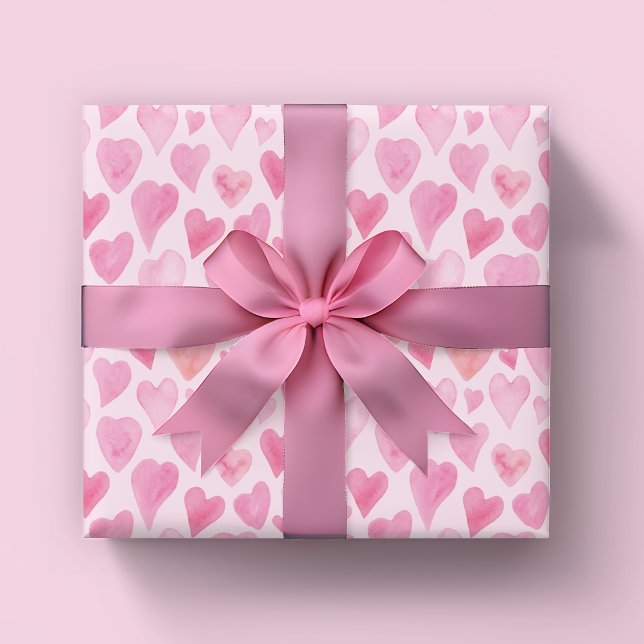 Cute Watercolor Heart Valentines day mönster Presentpapper (Pink love heart wrapping paper. Perfect for Valentines Day, Wedding Gifts or girls birthday.)