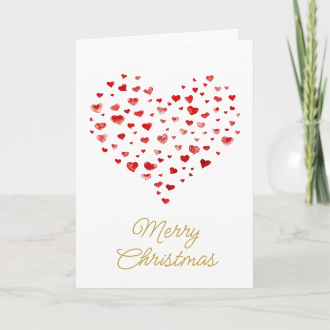 Cute Watercolor Hearts God jul Helgkort (Framsida)