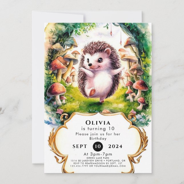 Cute Watercolor Hedgehog Birthday Inbjudningar (Framsida)