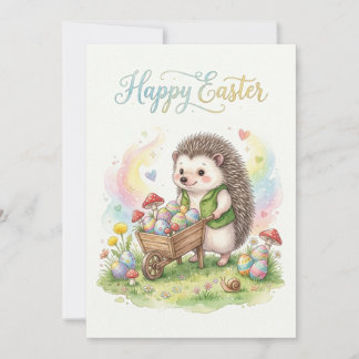 Cute Watercolor Hedgehog Easter Julkort