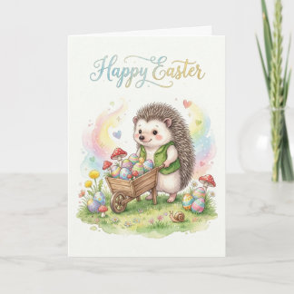 Cute Watercolor Hedgehog Easter Kort