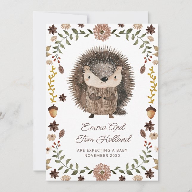 Cute Watercolor Hedgehog Gravid Meddelande (Framsida)