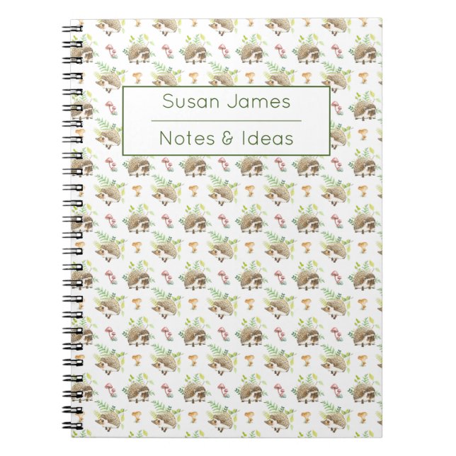 Cute Watercolor Hedgehog Notebook med eget namn Anteckningsbok (Framsidan)