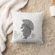 Cute Watercolor Hedgehog Rainy Day Whimsical