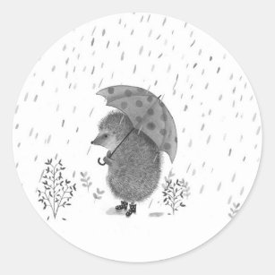 Cute Watercolor Hedgehog Rainy Day Whimsical Runt Klistermärke