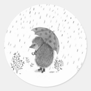 Cute Watercolor Hedgehog Rainy Day Whimsical Runt Klistermärke