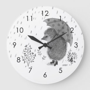 Cute Watercolor Hedgehog Rainy Day Whimsical Stor Klocka