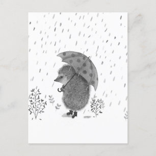 Cute Watercolor Hedgehog Rainy Day Whimsical Vykort