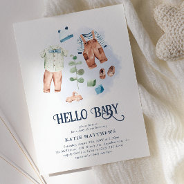 Cute Watercolor Hej Pojke Baby Shower Inbjudningar