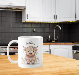 Cute Watercolor Highland Cow Kaffemugg