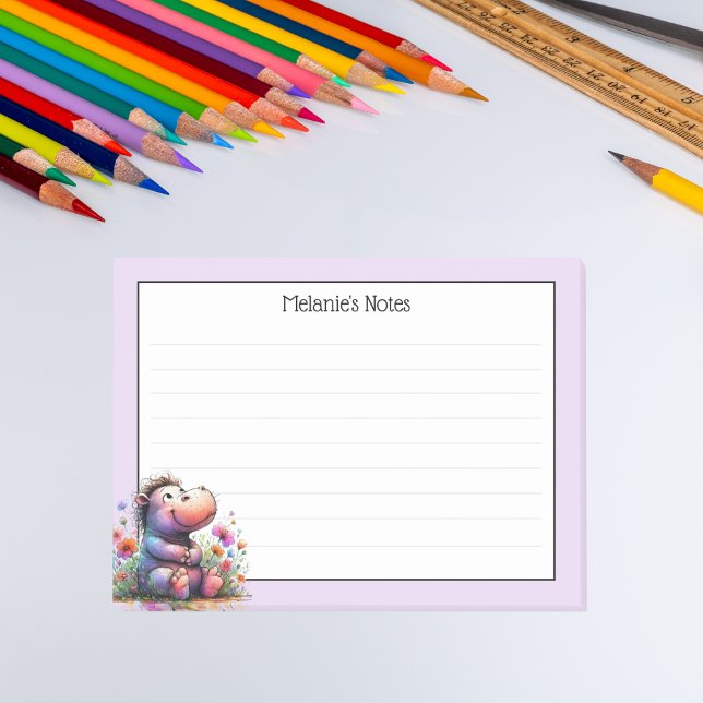 Cute Watercolor Hippo med Linjer Post-it Block (Skapare uppladdad)