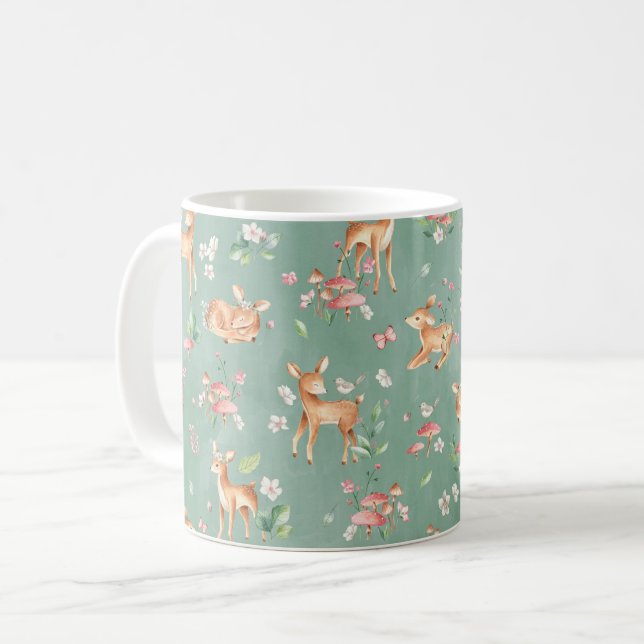 Cute Watercolor Hjort Mönster Kaffemugg (Framsida vänster)